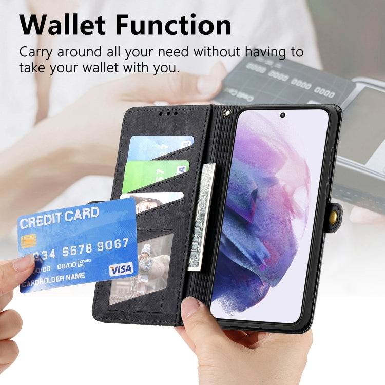 For Samsung Galaxy Note20 Geometric Zipper Wallet Side Buckle Leather Phone Case(Black)
