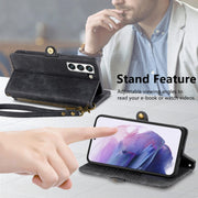 For Samsung Galaxy Note20 Geometric Zipper Wallet Side Buckle Leather Phone Case(Black)