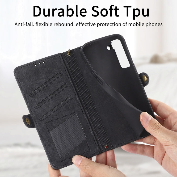 For Samsung Galaxy Note20 Geometric Zipper Wallet Side Buckle Leather Phone Case(Black)