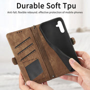 For Samsung Galaxy A30 Geometric Zipper Wallet Side Buckle Leather Phone Case(Brown)