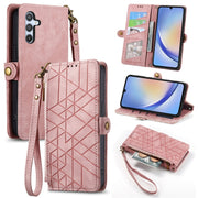 For Samsung Galaxy A41 Geometric Zipper Wallet Side Buckle Leather Phone Case(Pink)