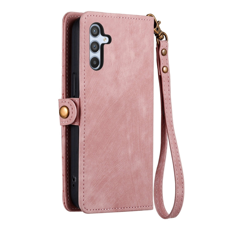 For Samsung Galaxy A41 Geometric Zipper Wallet Side Buckle Leather Phone Case(Pink)