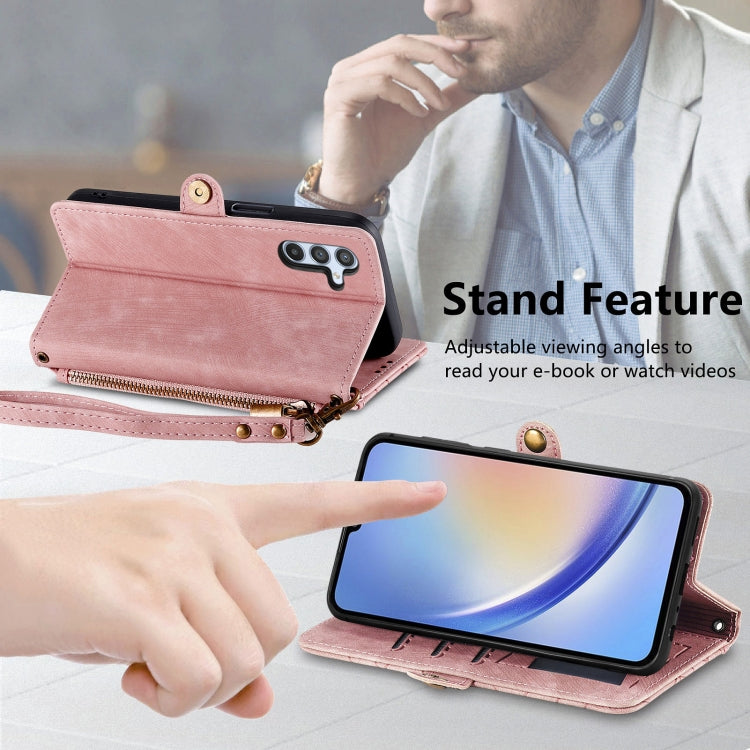 For Samsung Galaxy A41 Geometric Zipper Wallet Side Buckle Leather Phone Case(Pink)