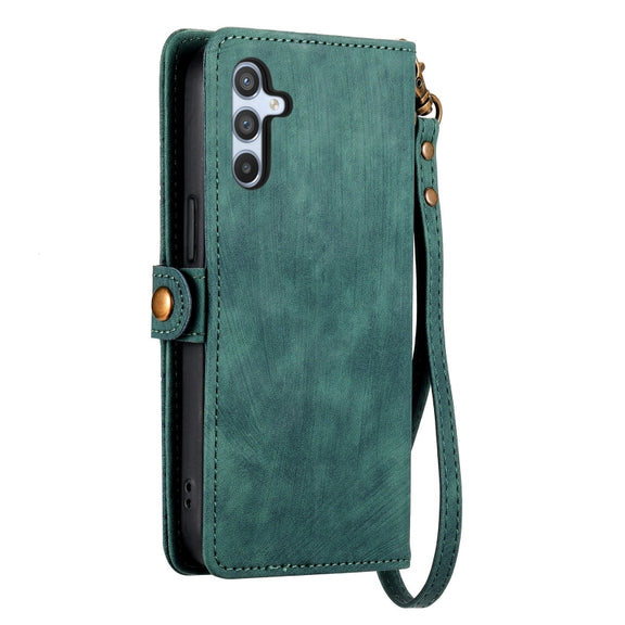 For Samsung Galaxy A41 Geometric Zipper Wallet Side Buckle Leather Phone Case(Green)