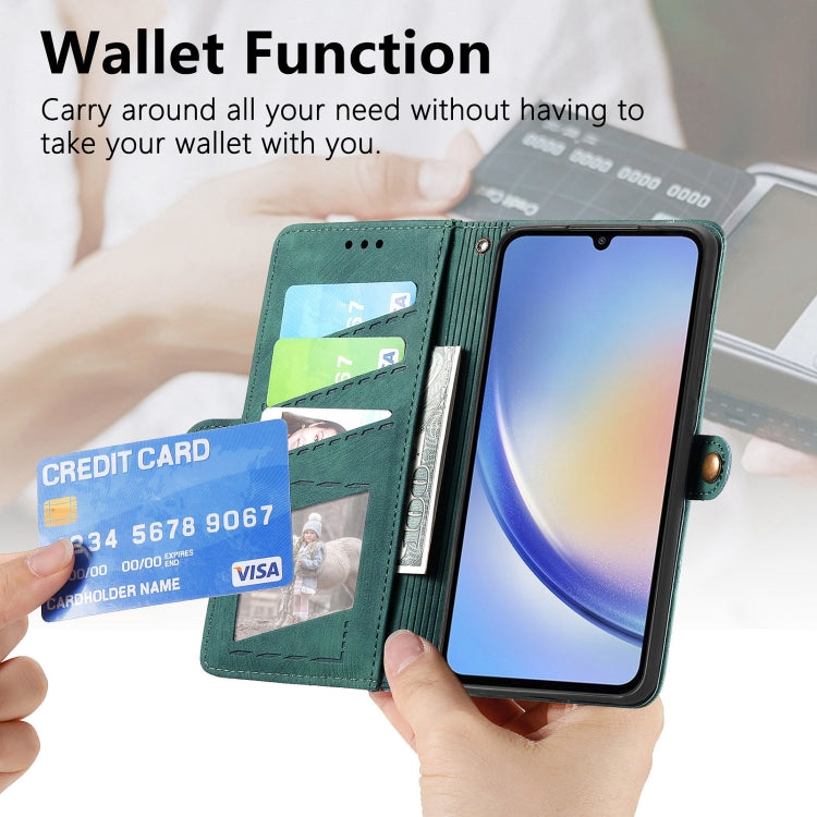For Samsung Galaxy A41 Geometric Zipper Wallet Side Buckle Leather Phone Case(Green)