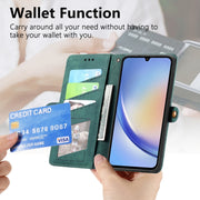 For Samsung Galaxy A41 Geometric Zipper Wallet Side Buckle Leather Phone Case(Green)
