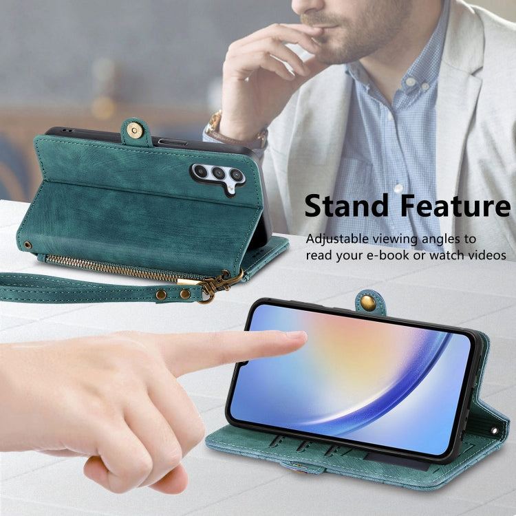 For Samsung Galaxy A41 Geometric Zipper Wallet Side Buckle Leather Phone Case(Green)