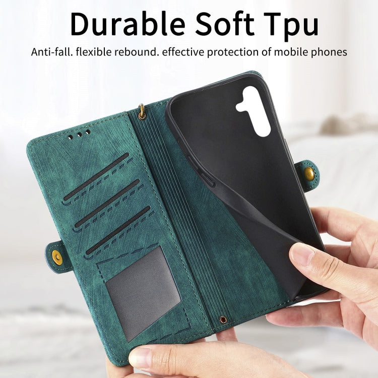 For Samsung Galaxy A41 Geometric Zipper Wallet Side Buckle Leather Phone Case(Green)
