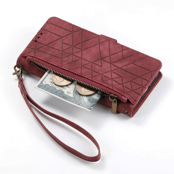 For Samsung Galaxy A41 Geometric Zipper Wallet Side Buckle Leather Phone Case(Red)