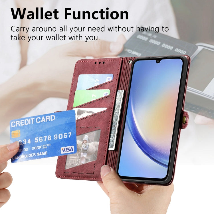 For Samsung Galaxy A41 Geometric Zipper Wallet Side Buckle Leather Phone Case(Red)