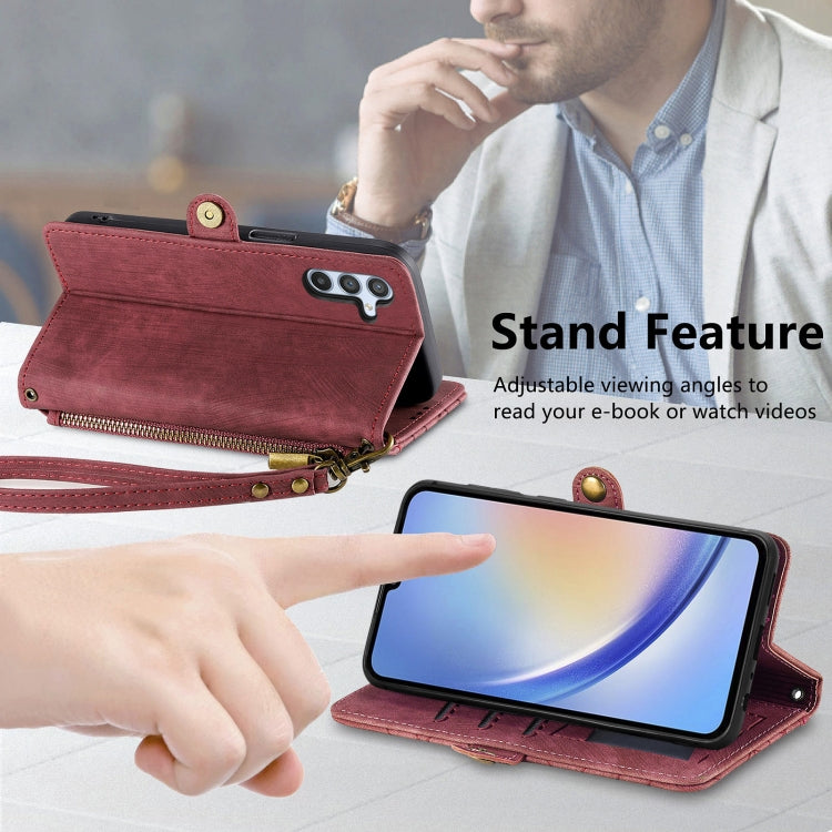 For Samsung Galaxy A41 Geometric Zipper Wallet Side Buckle Leather Phone Case(Red)