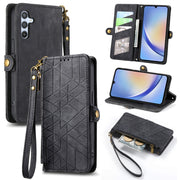 For Samsung Galaxy A41 Geometric Zipper Wallet Side Buckle Leather Phone Case(Black)