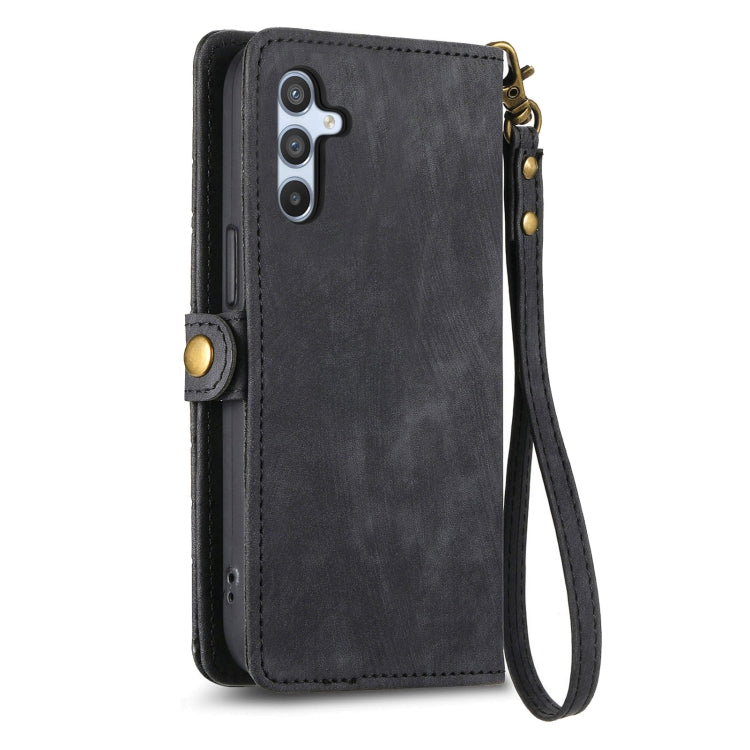 For Samsung Galaxy A41 Geometric Zipper Wallet Side Buckle Leather Phone Case(Black)