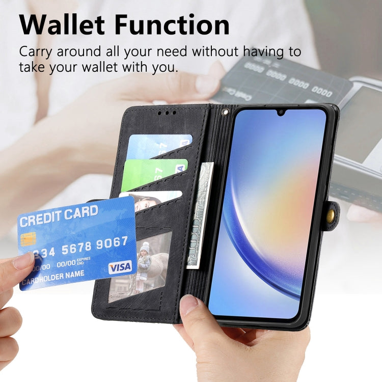 For Samsung Galaxy A41 Geometric Zipper Wallet Side Buckle Leather Phone Case(Black)