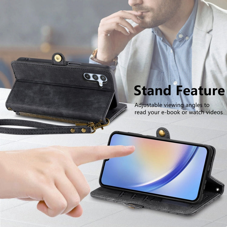 For Samsung Galaxy A41 Geometric Zipper Wallet Side Buckle Leather Phone Case(Black)
