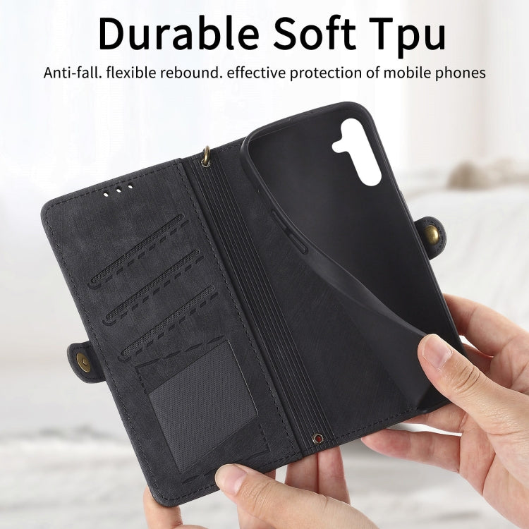 For Samsung Galaxy A41 Geometric Zipper Wallet Side Buckle Leather Phone Case(Black)