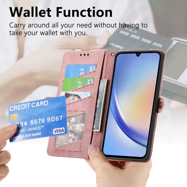For Samsung Galaxy A71 Geometric Zipper Wallet Side Buckle Leather Phone Case(Pink)