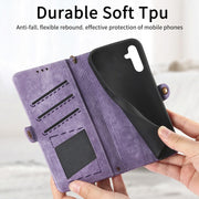 For Samsung Galaxy A71 Geometric Zipper Wallet Side Buckle Leather Phone Case(Purple)
