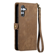 For Samsung Galaxy A71 Geometric Zipper Wallet Side Buckle Leather Phone Case(Brown)
