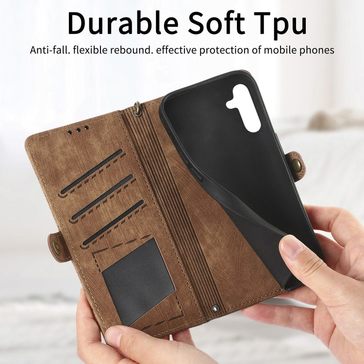 For Samsung Galaxy A71 Geometric Zipper Wallet Side Buckle Leather Phone Case(Brown)