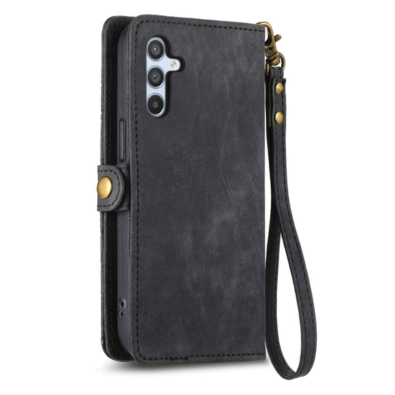 For Samsung Galaxy A71 Geometric Zipper Wallet Side Buckle Leather Phone Case(Black)