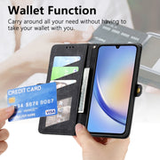 For Samsung Galaxy A71 Geometric Zipper Wallet Side Buckle Leather Phone Case(Black)