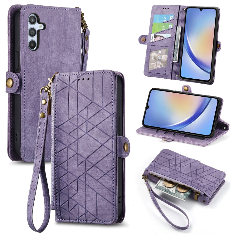 For Samsung Galaxy A32 4G Geometric Zipper Wallet Side Buckle Leather Phone Case(Purple)