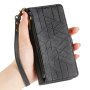 For Samsung Galaxy A13 5G Geometric Zipper Wallet Side Buckle Leather Phone Case(Black)