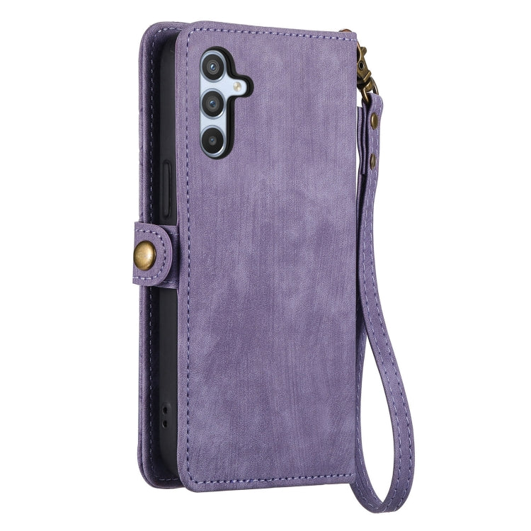 For Samsung Galaxy A24 5G Geometric Zipper Wallet Side Buckle Leather Phone Case(Purple)