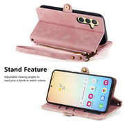 For Samsung Galaxy S25 5G Geometric Zipper Wallet Side Buckle Leather Phone Case(Pink)