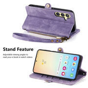For Samsung Galaxy S25 5G Geometric Zipper Wallet Side Buckle Leather Phone Case(Purple)