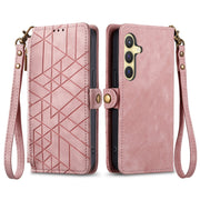 For Samsung Galaxy S25+ 5G Geometric Zipper Wallet Side Buckle Leather Phone Case(Pink)