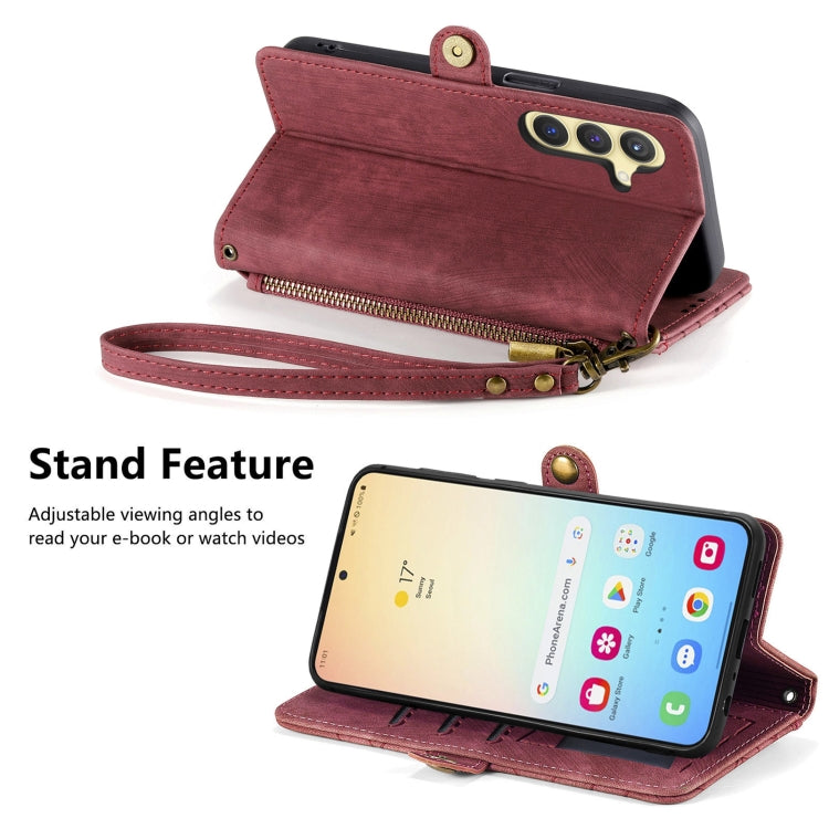 For Samsung Galaxy S25+ 5G Geometric Zipper Wallet Side Buckle Leather Phone Case(Red)