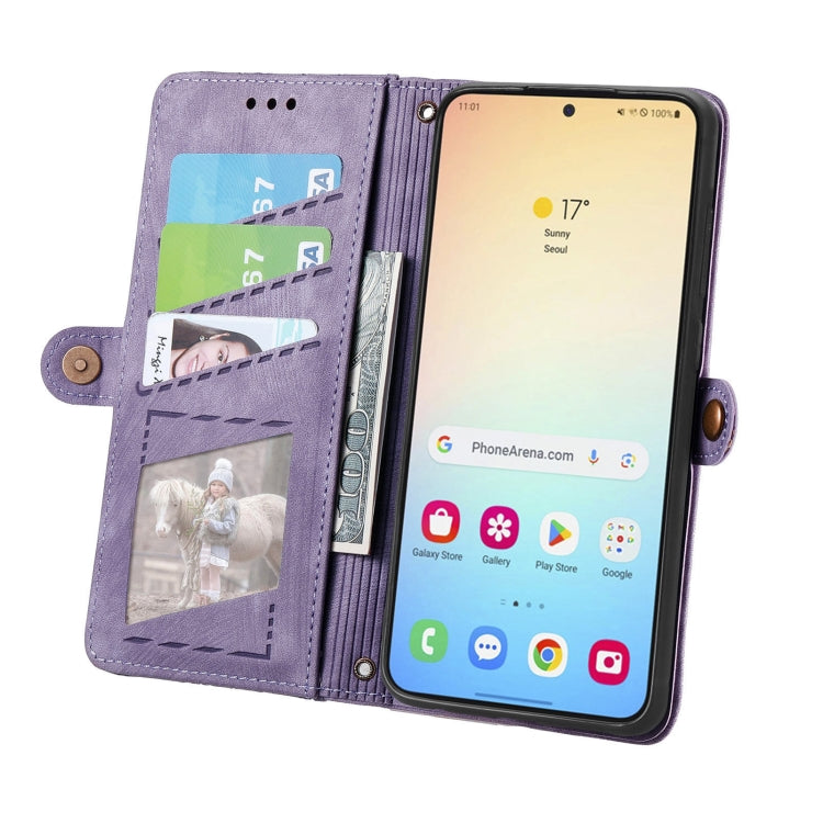 For Samsung Galaxy S25+ 5G Geometric Zipper Wallet Side Buckle Leather Phone Case(Purple)