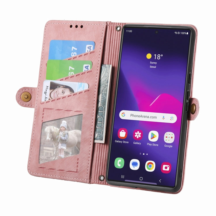 For Samsung Galaxy S25 Ultra 5G Geometric Zipper Wallet Side Buckle Leather Phone Case(Pink)
