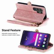 For Samsung Galaxy S25 Ultra 5G Geometric Zipper Wallet Side Buckle Leather Phone Case(Pink)
