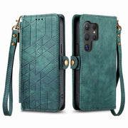 For Samsung Galaxy S25 Ultra 5G Geometric Zipper Wallet Side Buckle Leather Phone Case(Green)