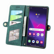For Samsung Galaxy S25 Ultra 5G Geometric Zipper Wallet Side Buckle Leather Phone Case(Green)