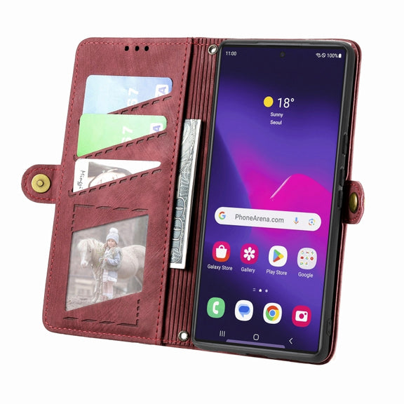 For Samsung Galaxy S25 Ultra 5G Geometric Zipper Wallet Side Buckle Leather Phone Case(Red)