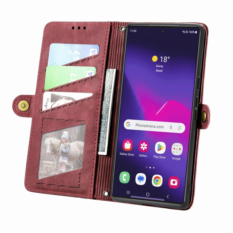 For Samsung Galaxy S25 Ultra 5G Geometric Zipper Wallet Side Buckle Leather Phone Case(Red)