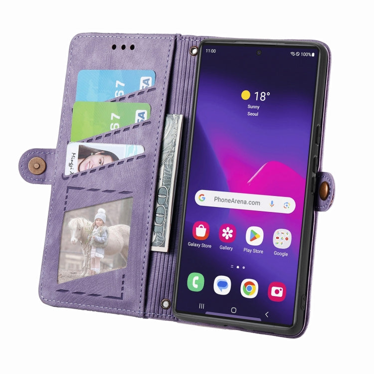 For Samsung Galaxy S25 Ultra 5G Geometric Zipper Wallet Side Buckle Leather Phone Case(Purple)