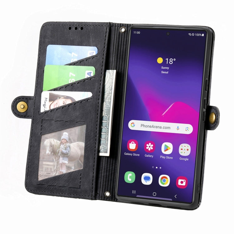 For Samsung Galaxy S25 Ultra 5G Geometric Zipper Wallet Side Buckle Leather Phone Case(Black)