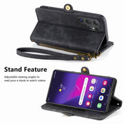For Samsung Galaxy S25 Ultra 5G Geometric Zipper Wallet Side Buckle Leather Phone Case(Black)
