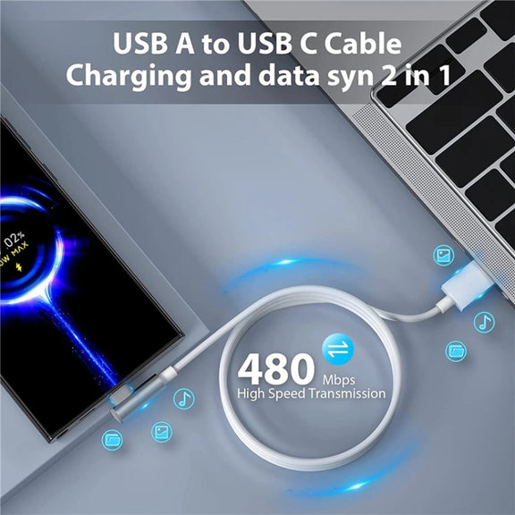 5pcs XJ-93 1m 120W USB to Type-C Elbow Fast Charging Data Cable for vivo and Other Phone(White)