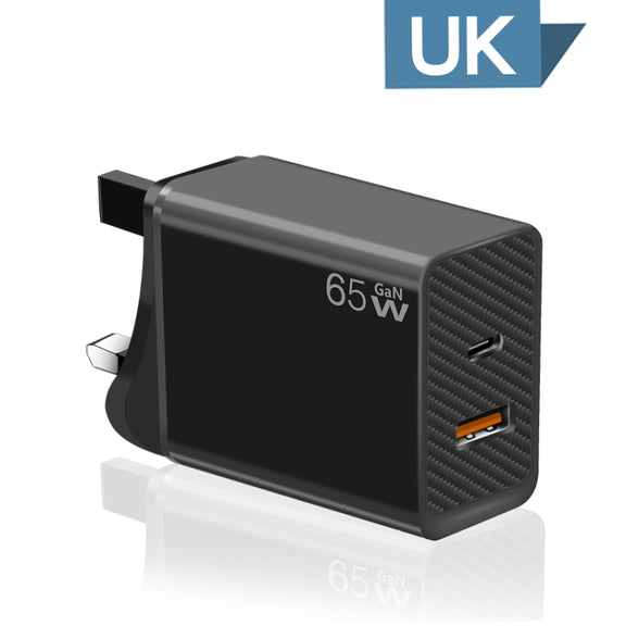 GaN PD48W Type-C PD3.0 + USB3.0 Notebook Adapter ，UK Plug(Black)