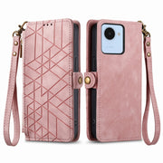 For Realme C53 Geometric Zipper Wallet Side Buckle Leather Phone Case(Pink)