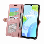 For Realme C53 Geometric Zipper Wallet Side Buckle Leather Phone Case(Pink)