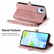 For Realme C53 Geometric Zipper Wallet Side Buckle Leather Phone Case(Pink)
