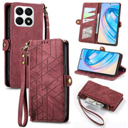 For Honor X8A Geometric Zipper Wallet Side Buckle Leather Phone Case(Red)