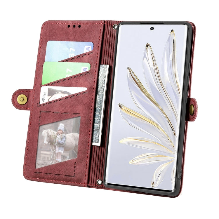 For Honor X8A Geometric Zipper Wallet Side Buckle Leather Phone Case(Red)